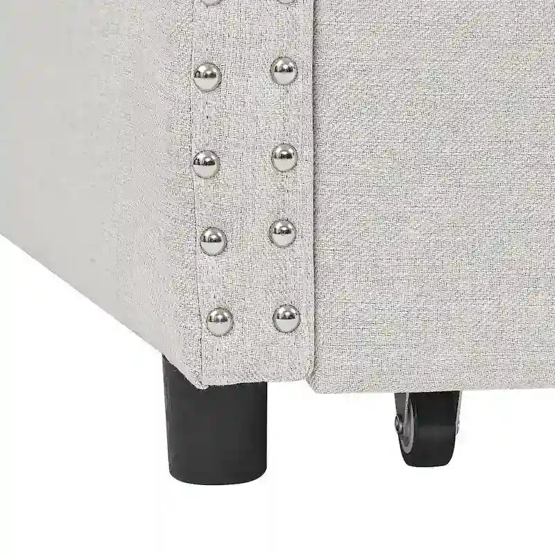 Cama Diván Individual Tapizada en Lino Negro con 2 Cajones y Respaldo Capitaneado, 1 Persona