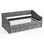 Cama Diván Individual Tapizada en Lino Negro con 2 Cajones y Respaldo Capitaneado, 1 Persona