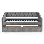 Cama Diván Individual Tapizada en Lino Negro con 2 Cajones y Respaldo Capitaneado, 1 Persona