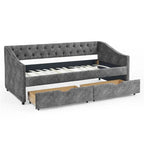 Cama Diván Individual Tapizada en Lino Negro con 2 Cajones y Respaldo Capitaneado, 1 Persona