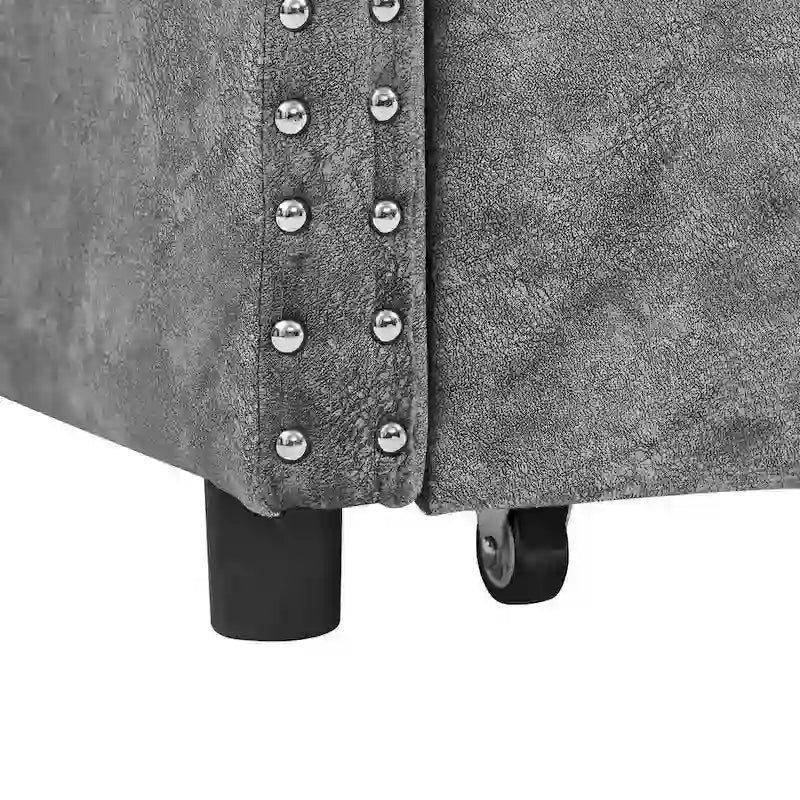 Cama Diván Individual Tapizada en Lino Negro con 2 Cajones y Respaldo Capitaneado, 1 Persona