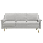 Sofá de tela gris con patas de metal dorado – 3 plazas