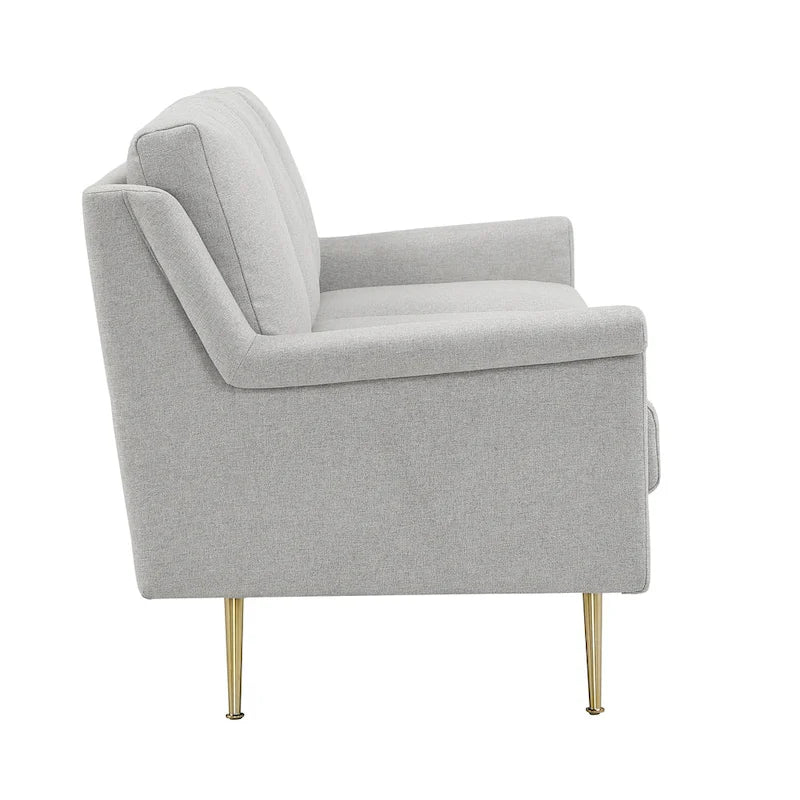 Sofá de tela gris con patas de metal dorado – 3 plazas