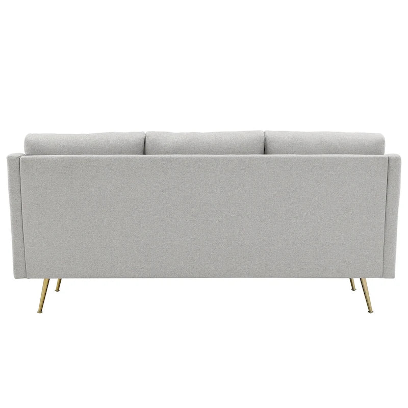 Sofá de tela gris con patas de metal dorado – 3 plazas