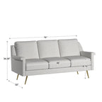 Sofá de tela gris con patas de metal dorado – 3 plazas