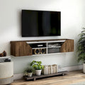 Mueble de TV flotante blanco de dos tonos con 4 estantes, 155 cm de ancho, capacidad para 1 TV