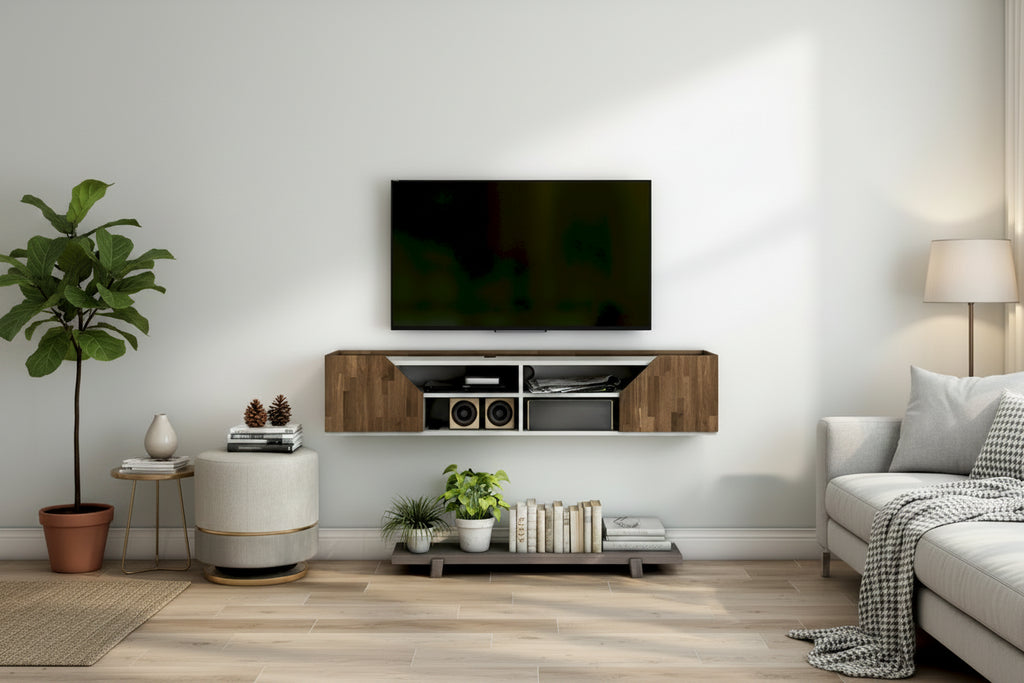 DH BASIC Transitional White 61-inch Two-tone 4-Shelf Floating TV Stand by Denhour
