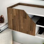 Mueble de TV flotante blanco de dos tonos con 4 estantes, 155 cm de ancho, capacidad para 1 TV