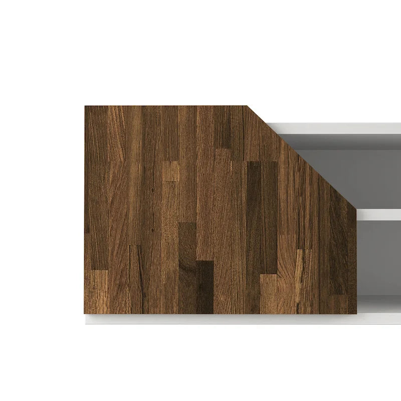 Mueble de TV flotante blanco de dos tonos con 4 estantes, 155 cm de ancho, capacidad para 1 TV