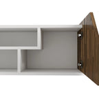 Mueble de TV flotante blanco de dos tonos con 4 estantes, 155 cm de ancho, capacidad para 1 TV