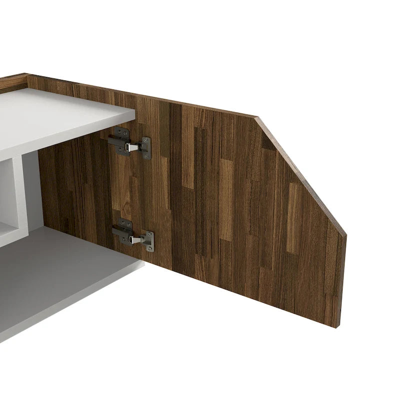 Mueble de TV flotante blanco de dos tonos con 4 estantes, 155 cm de ancho, capacidad para 1 TV