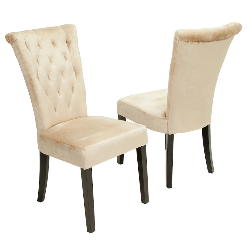 Sillas de comedor tapizadas de respaldo alto de terciopelo y tela, color champán/beige/gris, juego de 2
