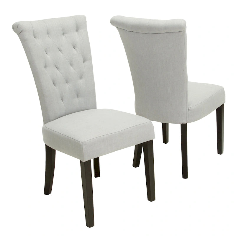 Sillas de comedor tapizadas de respaldo alto de terciopelo y tela, color champán/beige/gris, juego de 2