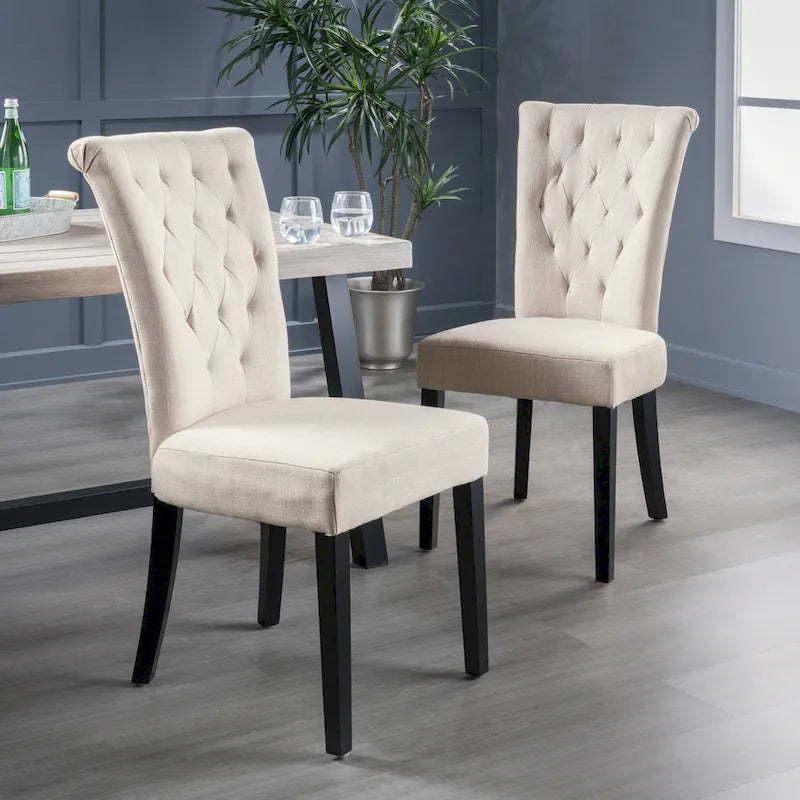 Sillas de comedor tapizadas de respaldo alto de terciopelo y tela, color champán/beige/gris, juego de 2