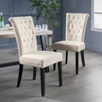 Sillas de comedor tapizadas de respaldo alto de terciopelo y tela, color champán/beige/gris, juego de 2
