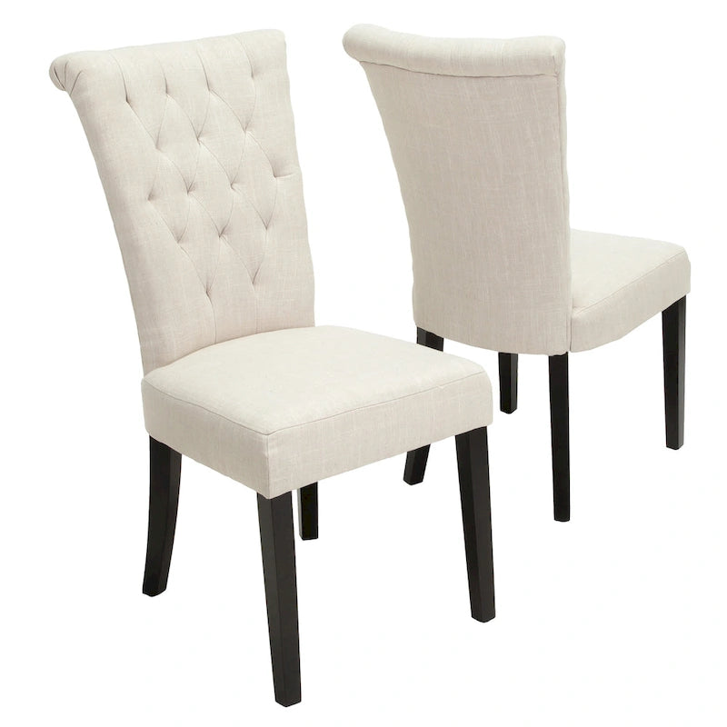 Sillas de comedor tapizadas de respaldo alto de terciopelo y tela, color champán/beige/gris, juego de 2