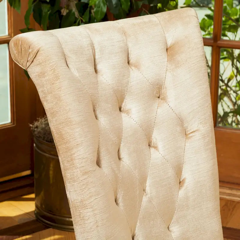 Sillas de comedor tapizadas de respaldo alto de terciopelo y tela, color champán/beige/gris, juego de 2