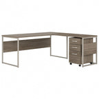 Escritorio en L con archivador de 3 cajones, 72W, 1 persona – Gris platino / Blanco / Gris tormenta / Nogal americano moderno / Nogal negro