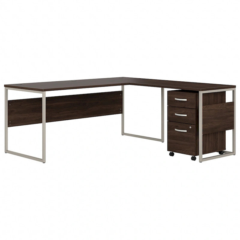 Escritorio en L con archivador de 3 cajones, 72W, 1 persona – Gris platino / Blanco / Gris tormenta / Nogal americano moderno / Nogal negro
