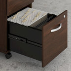 Escritorio en L con archivador de 3 cajones, 72W, 1 persona – Gris platino / Blanco / Gris tormenta / Nogal americano moderno / Nogal negro