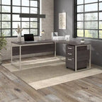Escritorio en L con archivador de 3 cajones, 72W, 1 persona – Gris platino / Blanco / Gris tormenta / Nogal americano moderno / Nogal negro