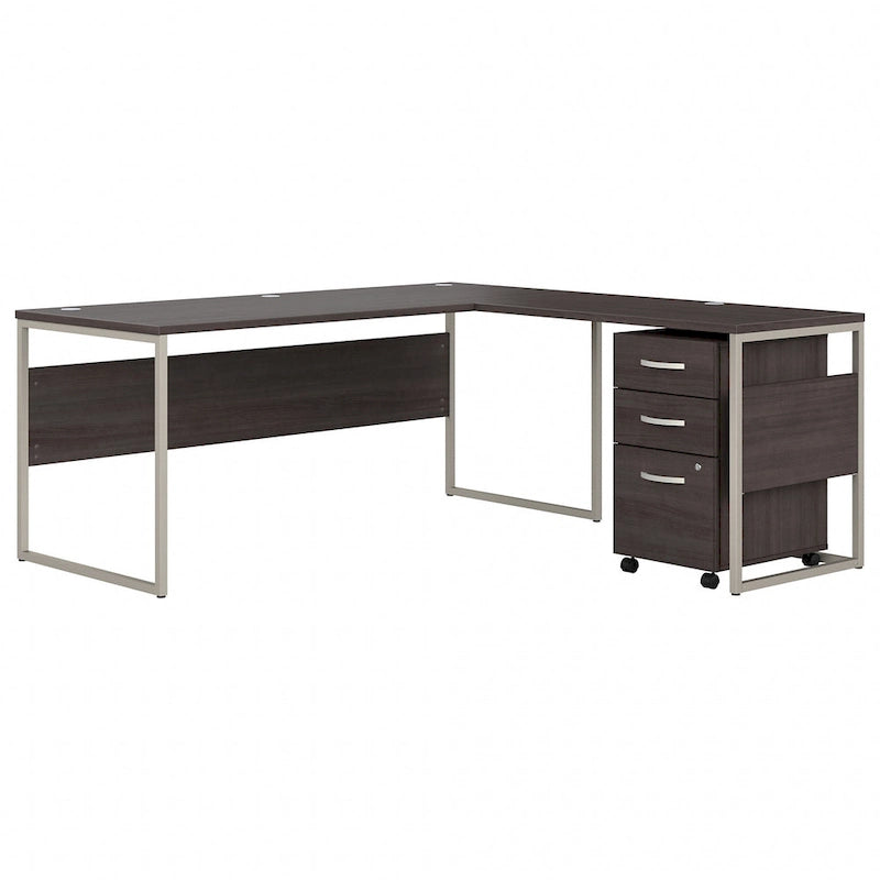 Escritorio en L con archivador de 3 cajones, 72W, 1 persona – Gris platino / Blanco / Gris tormenta / Nogal americano moderno / Nogal negro