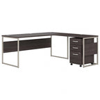 Escritorio en L con archivador de 3 cajones, 72W, 1 persona – Gris platino / Blanco / Gris tormenta / Nogal americano moderno / Nogal negro