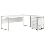 Escritorio en L con archivador de 3 cajones, 72W, 1 persona – Gris platino / Blanco / Gris tormenta / Nogal americano moderno / Nogal negro