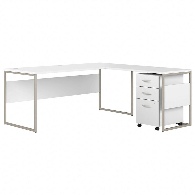 Escritorio en L con archivador de 3 cajones, 72W, 1 persona – Gris platino / Blanco / Gris tormenta / Nogal americano moderno / Nogal negro
