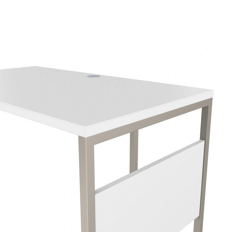 Escritorio en L con archivador de 3 cajones, 72W, 1 persona – Gris platino / Blanco / Gris tormenta / Nogal americano moderno / Nogal negro