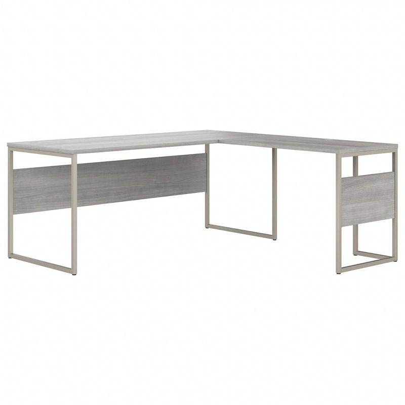 Escritorio en L con archivador de 3 cajones, 72W, 1 persona – Gris platino / Blanco / Gris tormenta / Nogal americano moderno / Nogal negro
