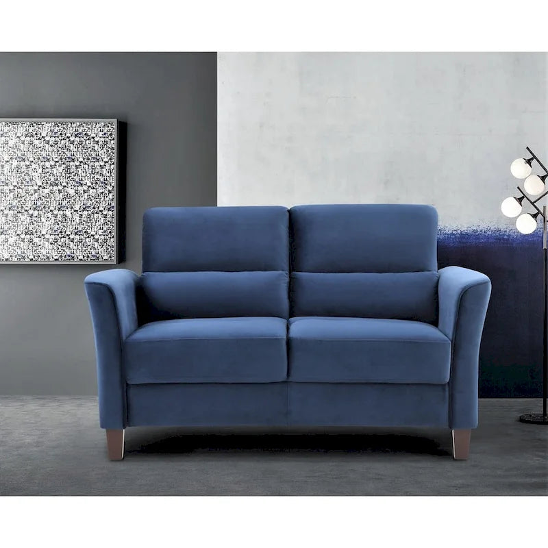 Sofá biplaza de terciopelo, estilo moderno de mediados de siglo, 2 plazas (gris / marfil / azul oscuro / rosa)