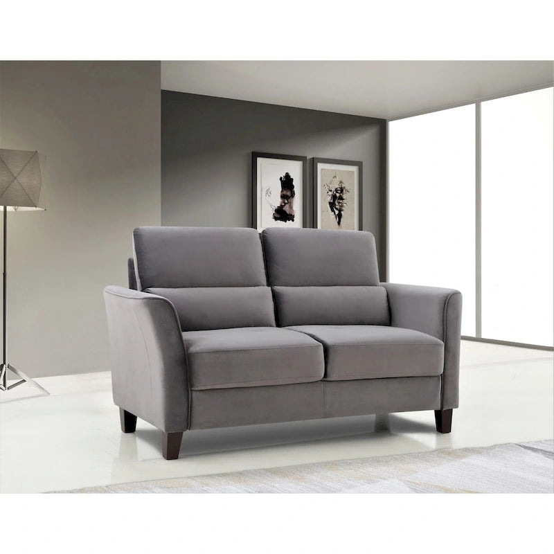 Sofá biplaza de terciopelo, estilo moderno de mediados de siglo, 2 plazas (gris / marfil / azul oscuro / rosa)