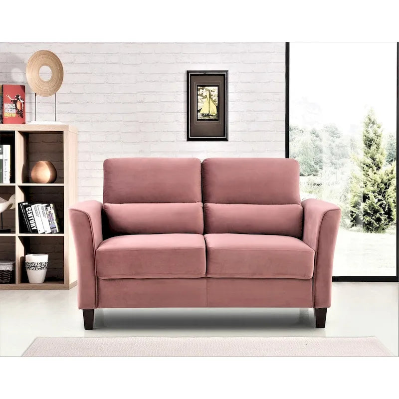 Sofá biplaza de terciopelo, estilo moderno de mediados de siglo, 2 plazas (gris / marfil / azul oscuro / rosa)
