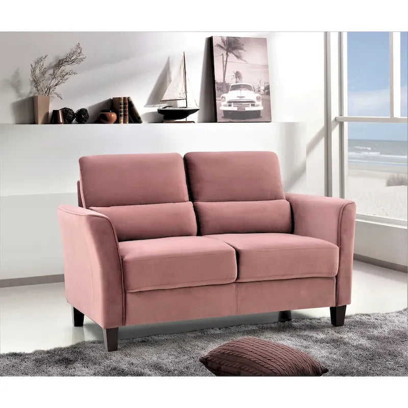 Sofá biplaza de terciopelo, estilo moderno de mediados de siglo, 2 plazas (gris / marfil / azul oscuro / rosa)