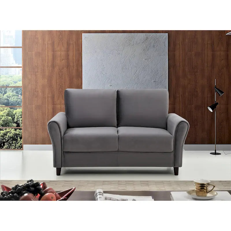 Sofá de dos plazas con brazos curvos en azul, rosa, gris o blanquecino