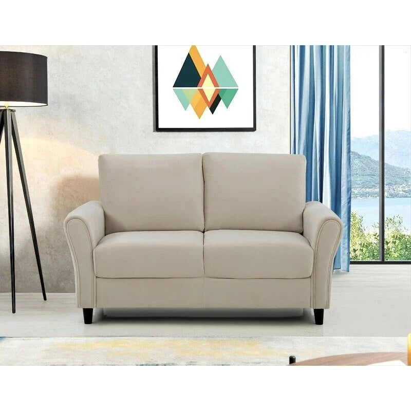Sofá de dos plazas con brazos curvos en azul, rosa, gris o blanquecino