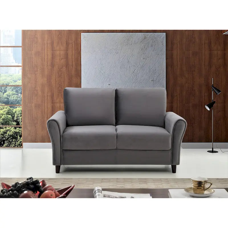 Sofá de dos plazas con brazos curvos en azul, rosa, gris o blanquecino