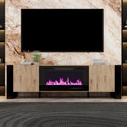 Mueble de TV de madera veteada marrón con chimenea eléctrica opcional, sala de estar para 1 o 2 personas