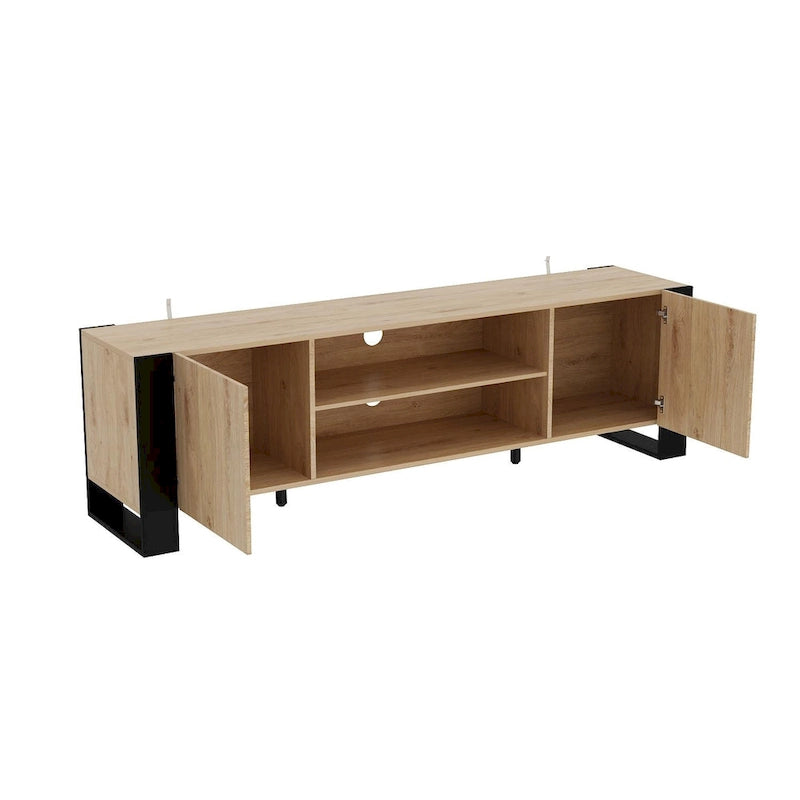 Mueble de TV de madera veteada marrón con chimenea eléctrica opcional, sala de estar para 1 o 2 personas