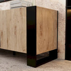 Mueble de TV de madera veteada marrón con chimenea eléctrica opcional, sala de estar para 1 o 2 personas