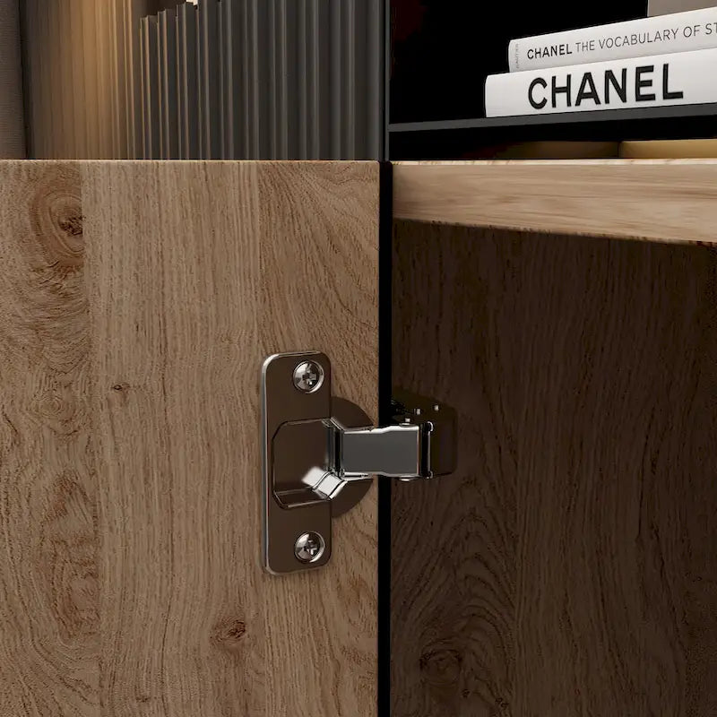 Mueble de TV de madera veteada marrón con chimenea eléctrica opcional, sala de estar para 1 o 2 personas