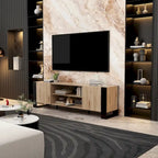 Mueble de TV de madera veteada marrón con chimenea eléctrica opcional, sala de estar para 1 o 2 personas