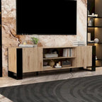 Mueble de TV de madera veteada marrón con chimenea eléctrica opcional, sala de estar para 1 o 2 personas