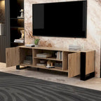 Mueble de TV de madera veteada marrón con chimenea eléctrica opcional, sala de estar para 1 o 2 personas