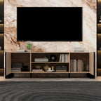 Mueble de TV de madera veteada marrón con chimenea eléctrica opcional, sala de estar para 1 o 2 personas