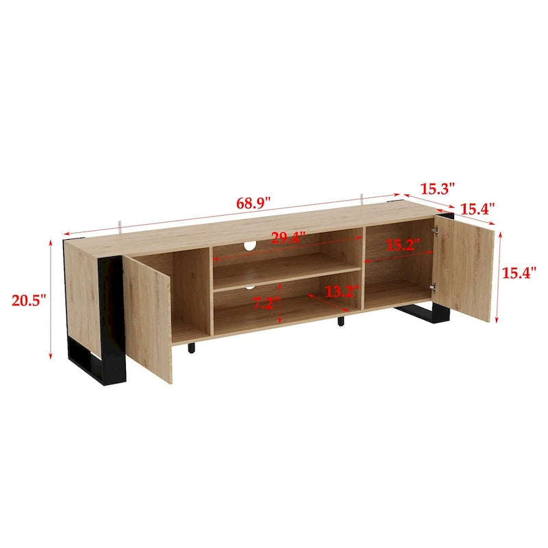 Mueble de TV de madera veteada marrón con chimenea eléctrica opcional, sala de estar para 1 o 2 personas