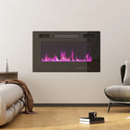 Mueble de TV de madera veteada marrón con chimenea eléctrica opcional, sala de estar para 1 o 2 personas