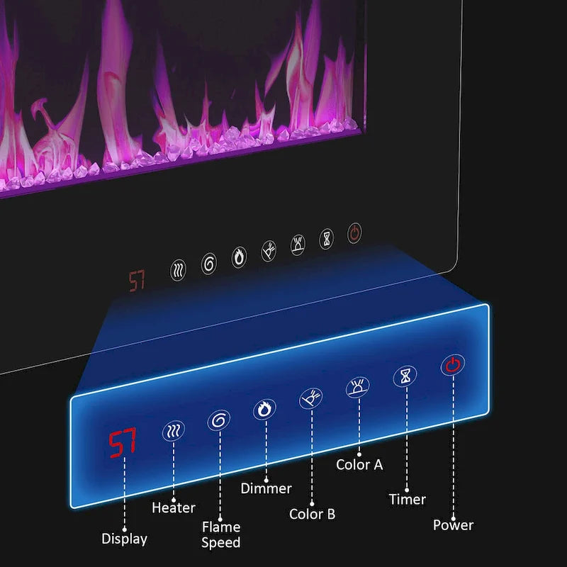 Mueble de TV de madera veteada marrón con chimenea eléctrica opcional, sala de estar para 1 o 2 personas
