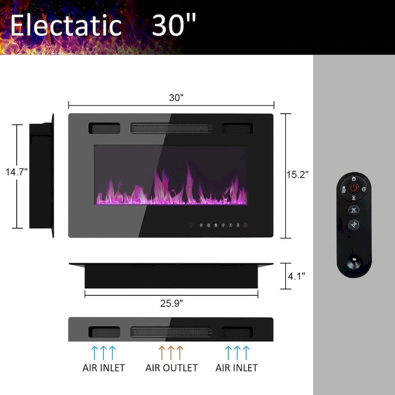 Mueble de TV de madera veteada marrón con chimenea eléctrica opcional, sala de estar para 1 o 2 personas